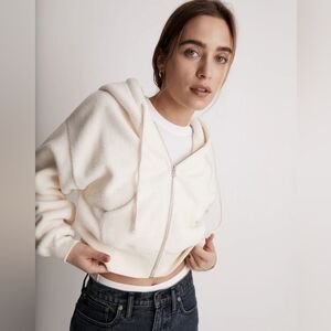 Madewell MWL Sherpa Zip Front Drawstring Hoodie Sweatshirt Women Size Small New